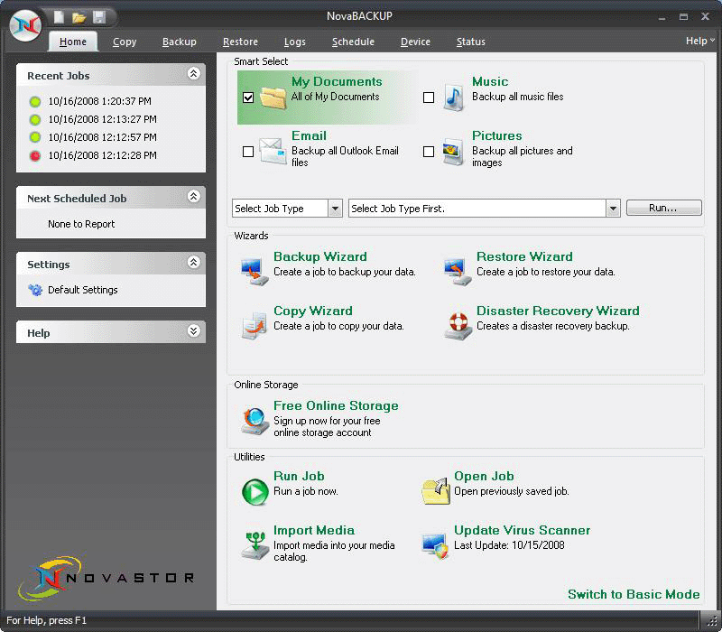 NovaBACKUP Screenshot